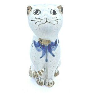 Tonala Hand Made Mexican Folk Art Pottery Sitting Cat Paloma Mariposa Figurine